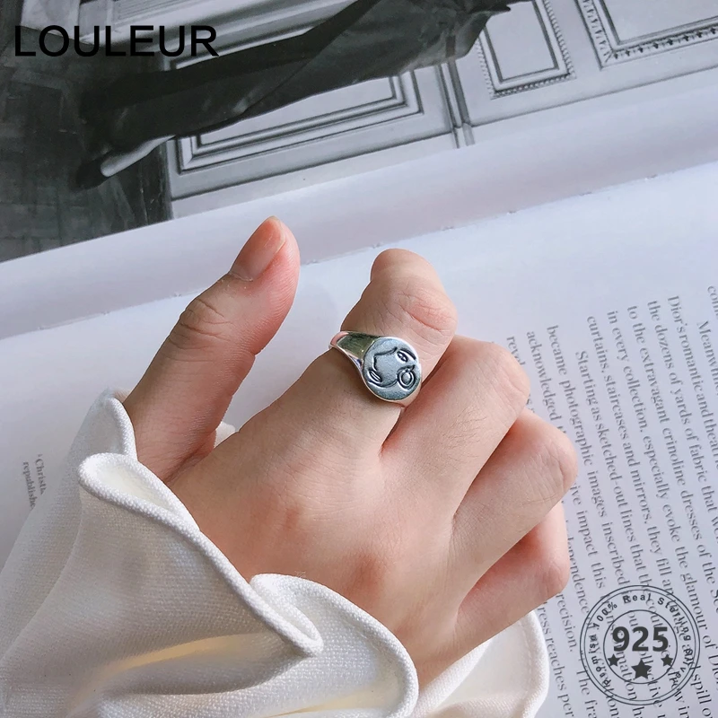 LouLeur Настоящее серебро 925 пробы кольцо для лица горячая распродажа Женские минималистичные Открытые Кольца для женщин новые модные ювелирные изделия подарки