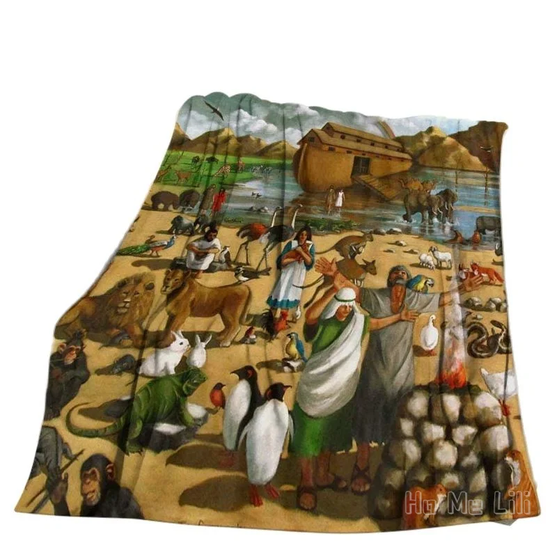 

Noah and The Ark Bible Story Flood Rainbow Water Animal Pairs Altar Cozy Flannel Blanket for Couch Bed Car use