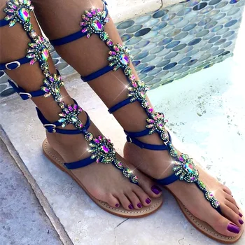 

VANKARING women summer boots leather sandals new 2020 fashion flat heel open toe rhinestones casual shoes woman gladiator sandal