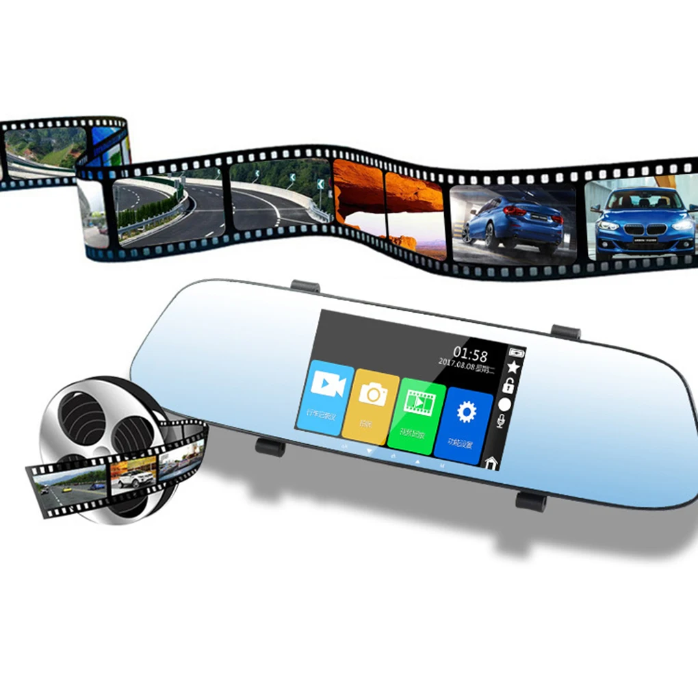 Автомобильный видеорегистратор Full HD 1080P 5 дюймовый Сенсорный экран видео Регистраторы Ночное видение Камера Двойной объектив Зеркало заднего вида авто видеорегистратор