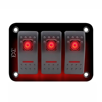 

12V-24V 3 Gang red Rocker Switch Panel Circuit Breaker Boat Marine Waterproof