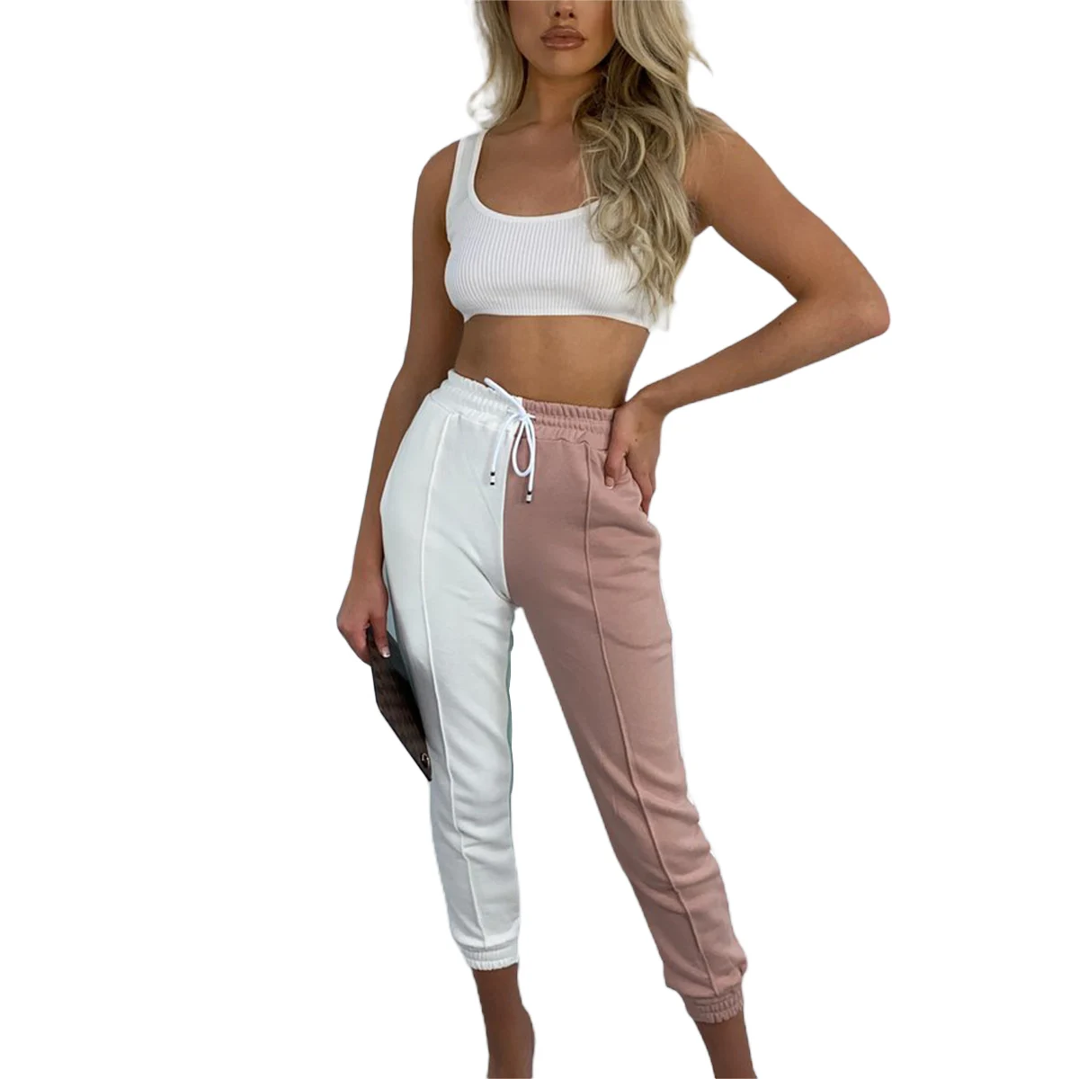

Women acute Colorblock Track Pants Fashion Drawstring Elastic Waist Casual Active Sweatpants