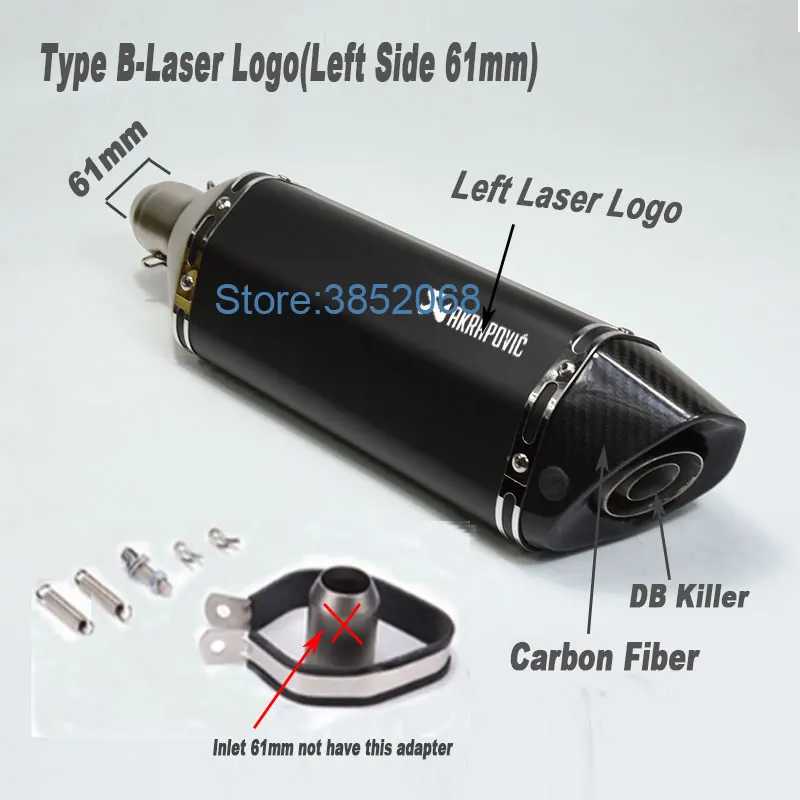 ID: 61 мм/51 мм правый/левый Akrapovic lasser мотоцикл выхлопной глушитель с дБ убийца подходит для Tmax530 Tmax500 - Цвет: Type B 61mm L-Laser