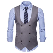 New Style Men Solid Color Collarless Double Breasted Casual Vest J17039632