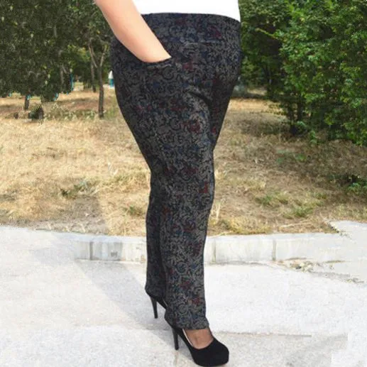 pattern 3 Капри женские брюки весна осень среднего возраста женская одежда винтажные цветочные печатные большие размеры 6XL плюс бархатные плотные брюки J667 - Цвет: pattern 3