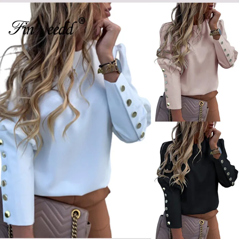 

Winter Women's Shirt 2019 Fashion O Neck Long Sleeve Button Tops for Fall Shirts Elegant for Ladies White Top Black Blusa Female