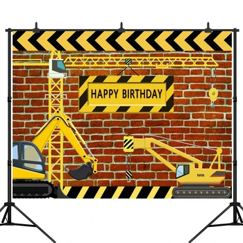 

Photography Background Brick Wall Crane Boy Construction Party Birthday Backdrop Photophone For Photo Studio Photocall
