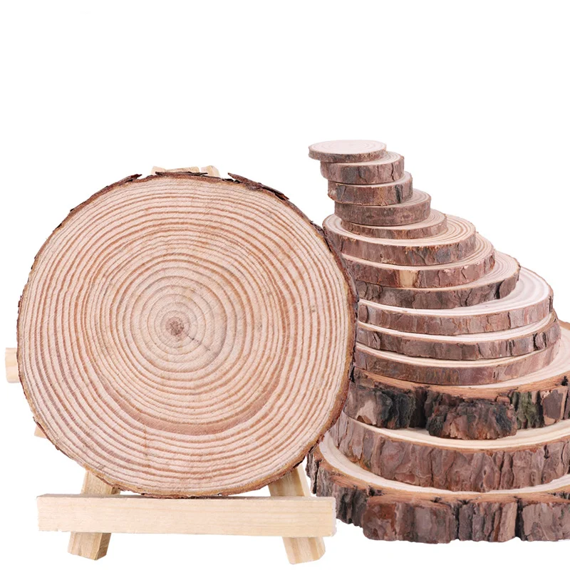 3-12cm Thick 1 Pack Natural Pine Round Unfinished Wood Slices Circles With Tree Bark Log Discs DIY Crafts Wedding Party Painting | Дом и сад