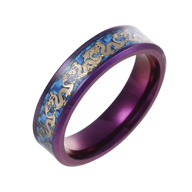 Пара колец ретро животное тотемный дракон и кольцо с Фениксом для мужчин и женщин обручальное кольцо Личность вольфрам карбид карбоновое волокно кольцо - Main Stone Color: Dragon blue 6mm