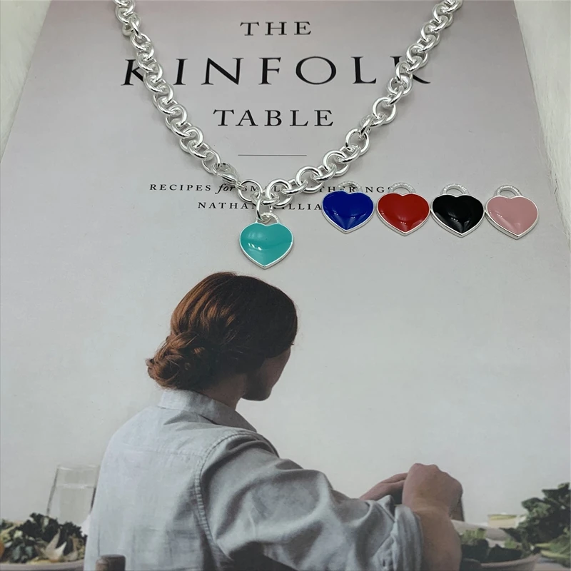 

Women Necklace Rough Heart-shaped Pendant accessories Enamel classical S925 Sterling silver Jewelry Valentine's gift