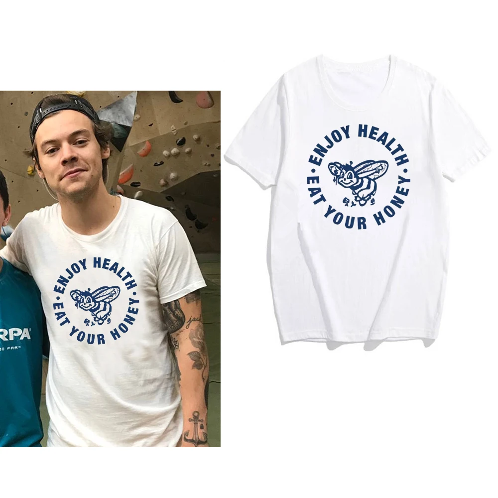 Футболка с надписью Harry Styles Enjoy Health Eat Your Honey футболка принтом One Direction 10 Year Anniversary