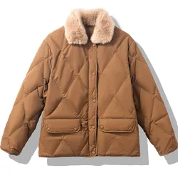 New Winter Snow Jacket Women Zipper Buttons Parkas White Duck Down Coat Fashion Thick Warm Long Sleeve Short Outwear 2021