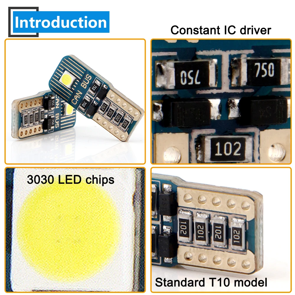 50X Canbus T10 W5W светодиодный 3030 2 SMD Светодиодная Автомобильная индикаторная лампа для чтения номерного знака задний габаритный светильник белого цвета