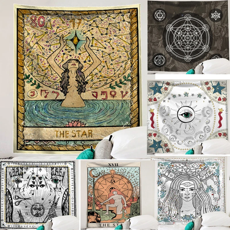 Arte De Pano De Parede Pintado Adivinho Carta De Tarô Tapeçaria domésticos Decorativos