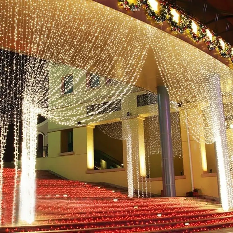 

LED Curtain Lighting Chain Wedding Holiday Ornamental Festoon Lamp 3X3 M 300 Head Curtain Colorful Lights String Lights Flashing