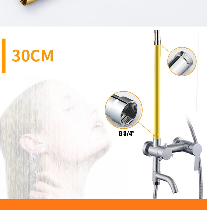 Description Picture 4 of item30CM Round Shower Rod Bathroom Extension Shower Faucet Pipe Wall Mount Bath System Tube Bar Heighten Extra Longer Black Rods