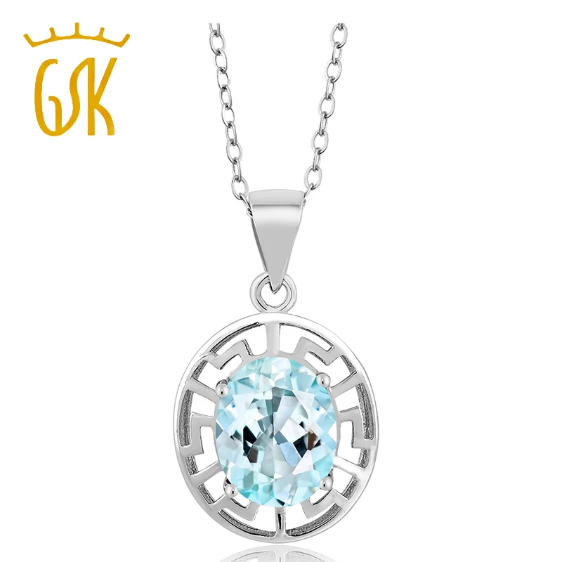 GemStoneKing 3,00 карат Овальный Небесно-Голубой топаз 925 пробы серебряный кулон ожерелье для женщин цепь хорошее ювелирное изделие подарок на помолвку