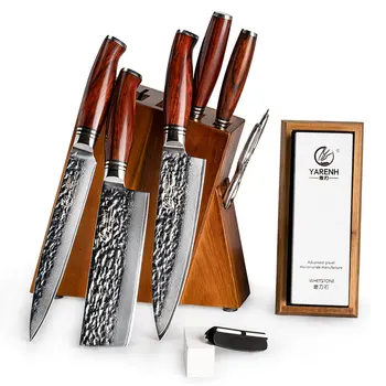 

YARENH 8 PCS Kitchen Knife Set with Block - Japanese Damascus High Carbon Steel - Sharp Professional Utility Knife Set, Gift Box