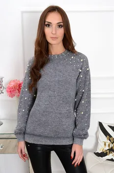 

2019 Autumn Women Knitted Beading Sweater Loose Jumper Ladies Winter Warm Pearl Patchwork Sweater Outwear Basic Pullover Tops