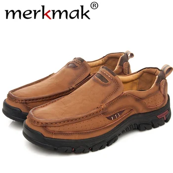 

Merkmak 2019 New Autumn Men Shoes Fashion Big Size Leather Casual Shoes Breathable Comfortable Work Footwear Round Toe Men Flats
