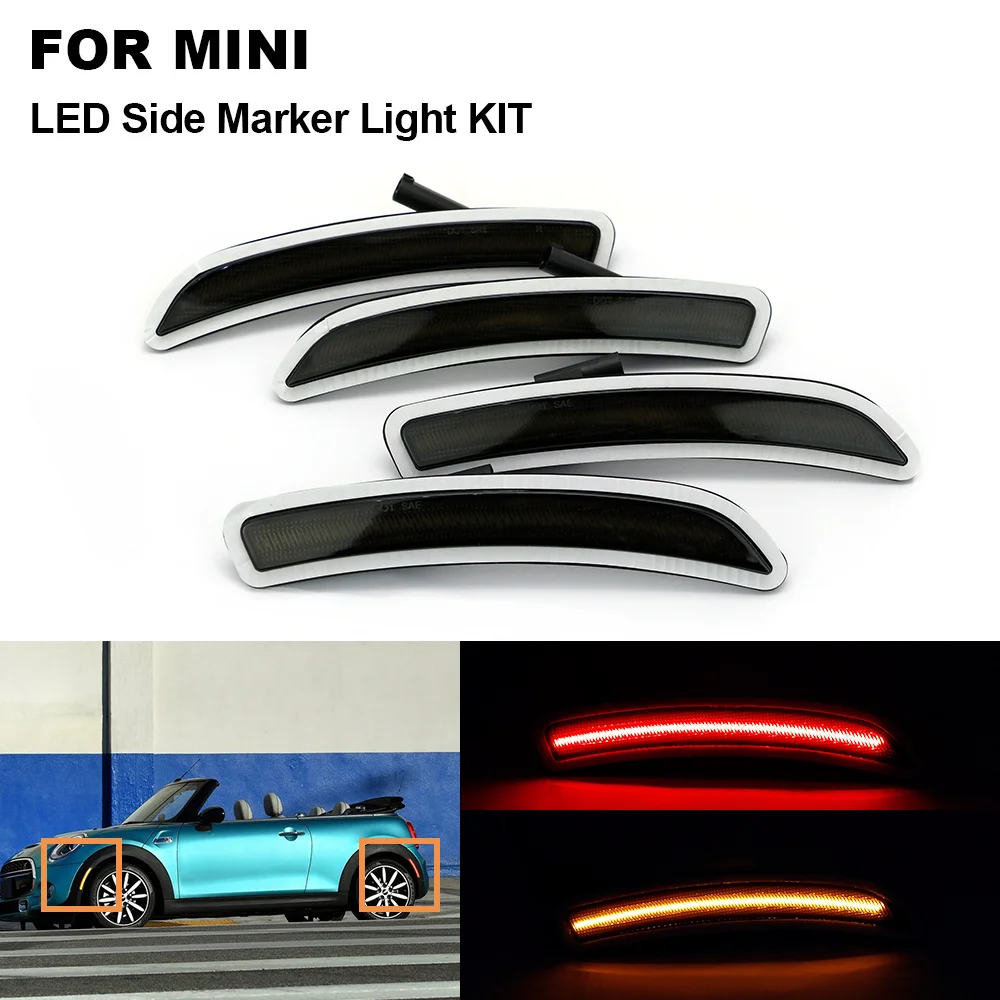 4X Smoke Lens Front Amber Rear Red LED Side Marker Light For MINI Cooper F55 2014-2019 F56 2014-2019 F57 2014-2019 Wheel Lamp