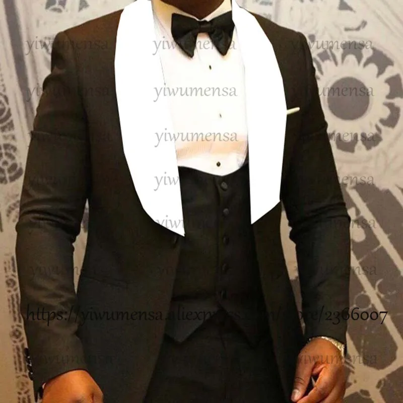 Formal Wedding Suits For Men Slim Fit Grooms Tuxedo Notched Lapel Jacket+Vest+Pants 3 Pieces Business Party Blazer Masculino
