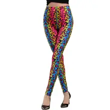 Las mujeres de talla grande 80s estilo mallas de neón cebra leopardo Slim Vintage de Fitness Cosplay parte mediados aumento pantalón