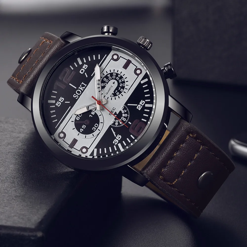 Военные Спортивные Повседневные тонкие модные часы с кожаным ремешком, аналоговые кварцевые круглые наручные деловые мужские часы#930