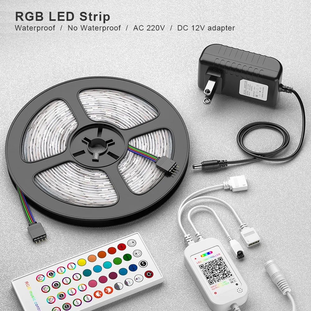 5M 10M LED Strip Light DC 12V SMD 5050 RGB LED Flexible Light Strip Ribbon Tape Bluetooth Control +Adapter For Home Party