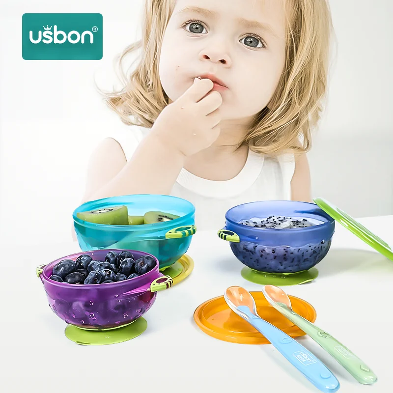 Usbon 3 шт. обучающая посуда для кормления детей миска нескользящая на присоске