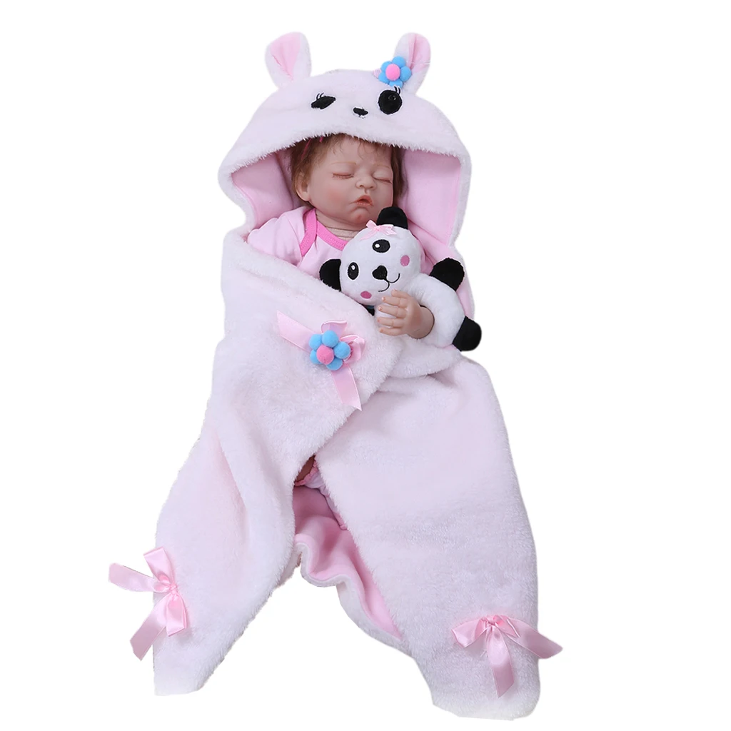 Soft Silicone 20 Inch Reborn Doll (Cloth Body) Fake Toddler Dress in  Pink Rompers - with Plush Blanket & Mini Panda Toy