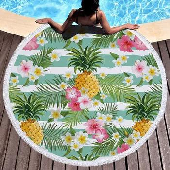 

Boho Beach Towels Printed Tropical Plants Beach Towel Microfiber Round Fabric Bath Towels For Living Room Home Decorative#9