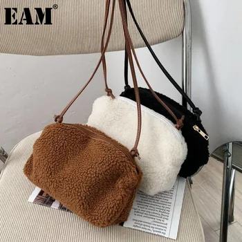 

[EAM] Velour Shoulder Bags For Women 2020 Winter Totes Soft Plush Faux Fur Handbags And Purses Lady Casual travel Hand Bag 8A553