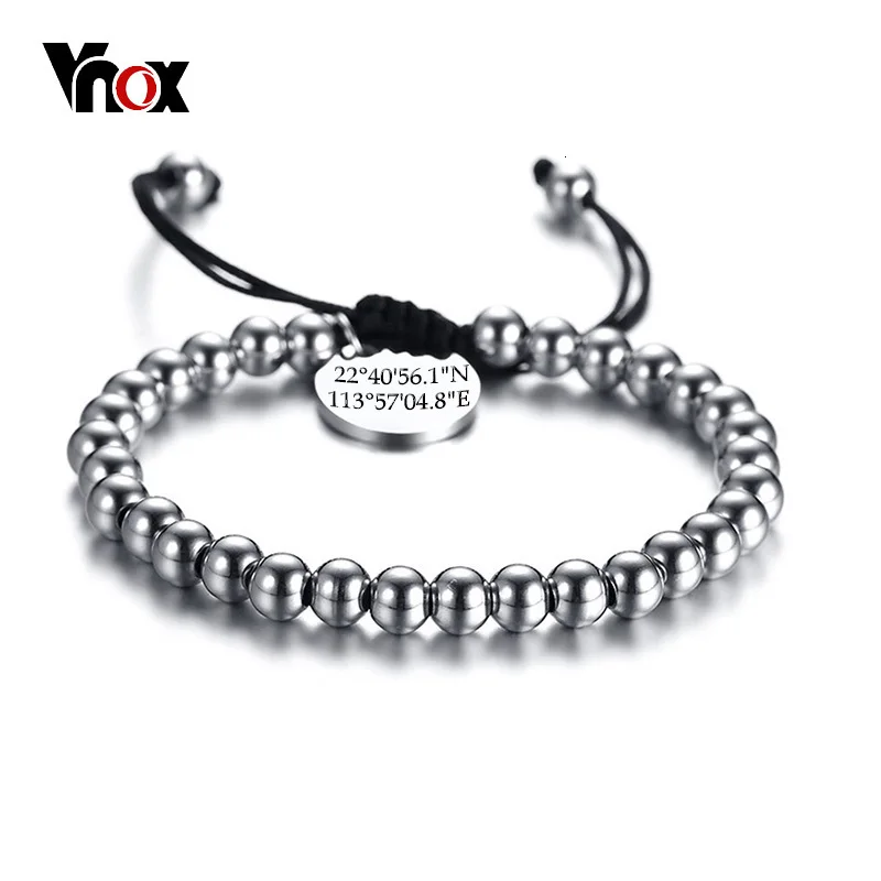 Vnox, регулируемая цепочка, браслеты для женщин, гравировка, Круглые, очаровательные, координатные, милые, для девушек, женские, Pulseira, ювелирные изделия