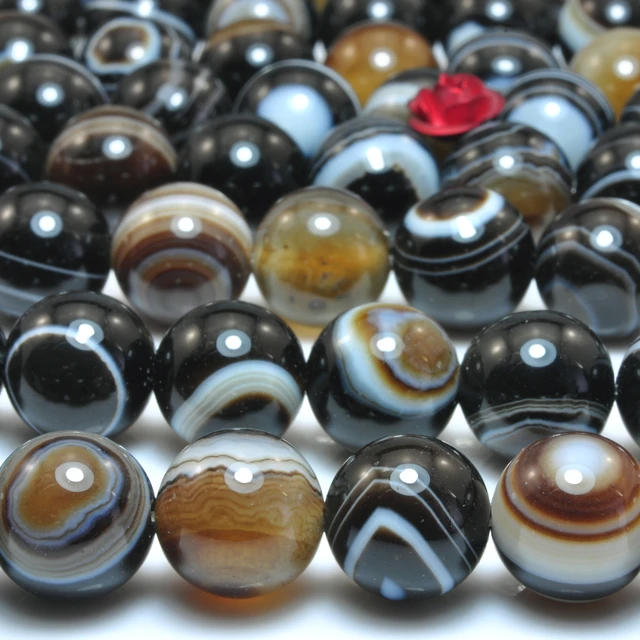 Natural Black Agate Stone Bead  Banded Black Agate Stone Beads - Natural  Black Stone - Aliexpress