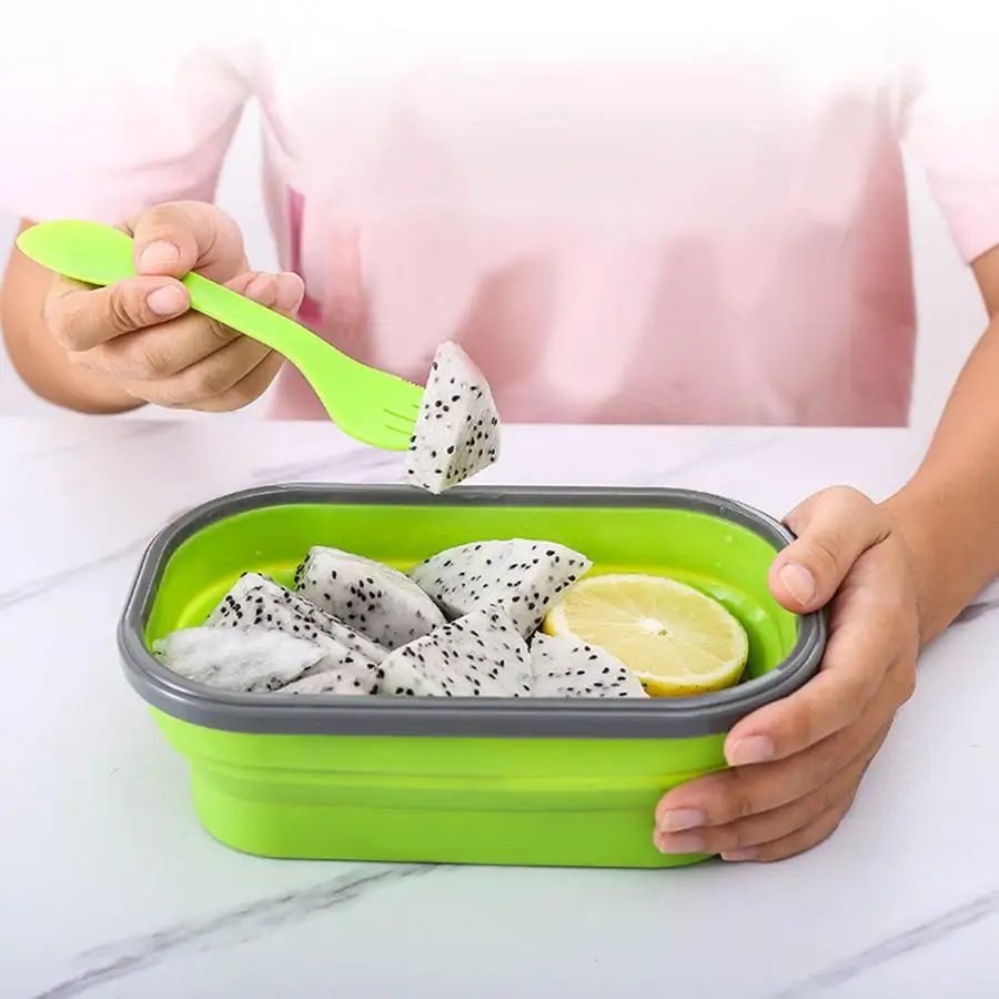 Герметичный Bento Box 800 мл Портативный Силиконовый складной Ланч-бокс Bento box контейнер для еды на открытом воздухе путешествия Пикник портативный
