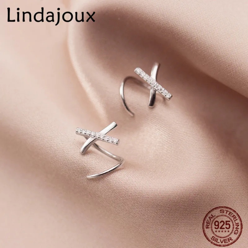 925 пробы, серебряные серьги для женщин и девушек, модные простые буквы Х с крученым спиральным ушком, кольцо с пряжкой для ушей, ювелирные изделия 925