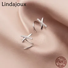 925 пробы, серебряные серьги для женщин и девушек, модные простые буквы Х с крученым спиральным ушком, кольцо с пряжкой для ушей, ювелирные изделия 925