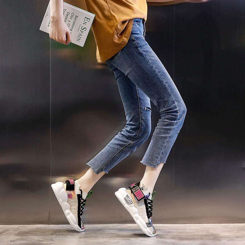 

Super Fire Red WOMEN'S Shoes 2019 New Style Colorful Comfortable Running Shoes Children Fashion Breathable Fly Woven Sports Casu
