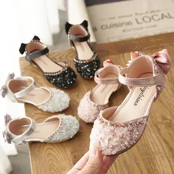 

2020 New Girl Sequin Sandals Kids Children Fashion Bowtie Leather Princess Sandals Party Shoe for Girls Size 21-36