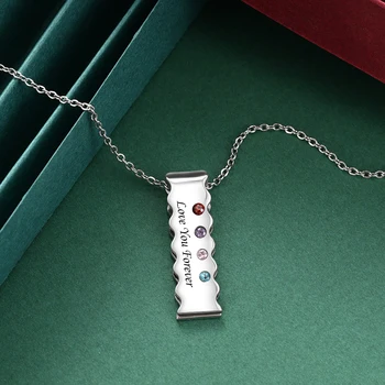 

Personalized Vertical Bar Necklace with 4 Birthstones Custom Engraved Pendant Stainless Steel Necklaces Fashion Jewelry Gift