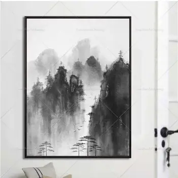 

Black Best Sell Chinese Style Mountain And Tree Oil Pianting Bright Handpainted Abstract Painting For Living Room Home Decor