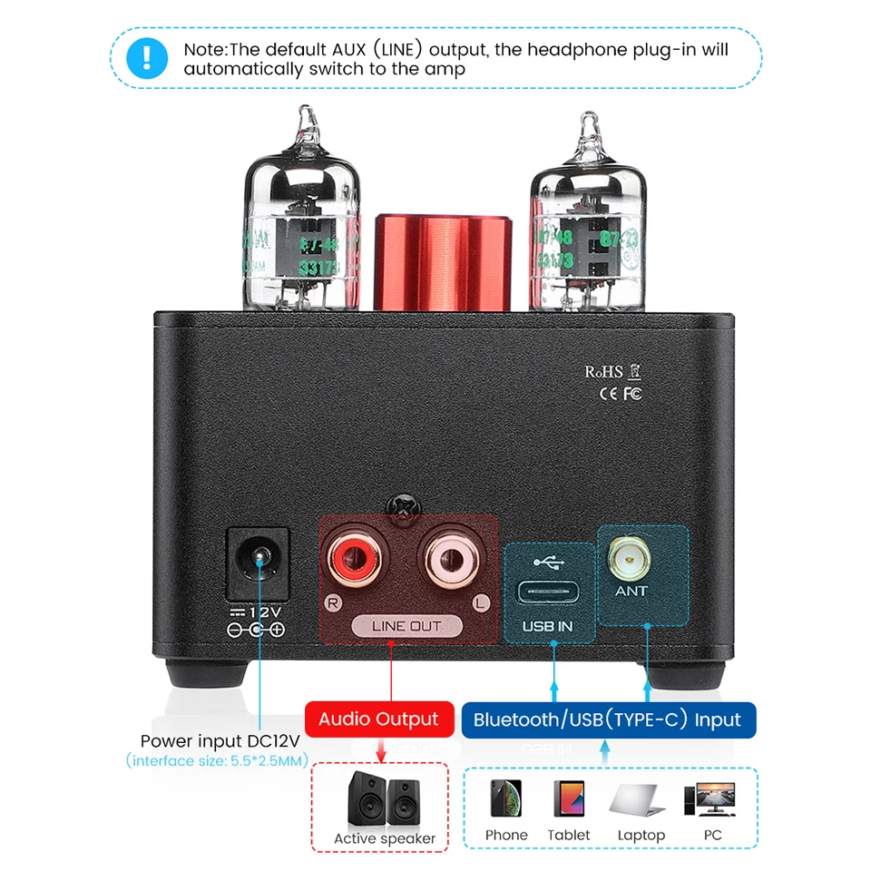 bass amp TILEAR Tube-08 Bluetooth QCC3034 TPA6120 Decoder Headphone Amplifier ES9023 USB DAC AUX WithTreble Bass Mid Adjust Amp 3000 watt amp