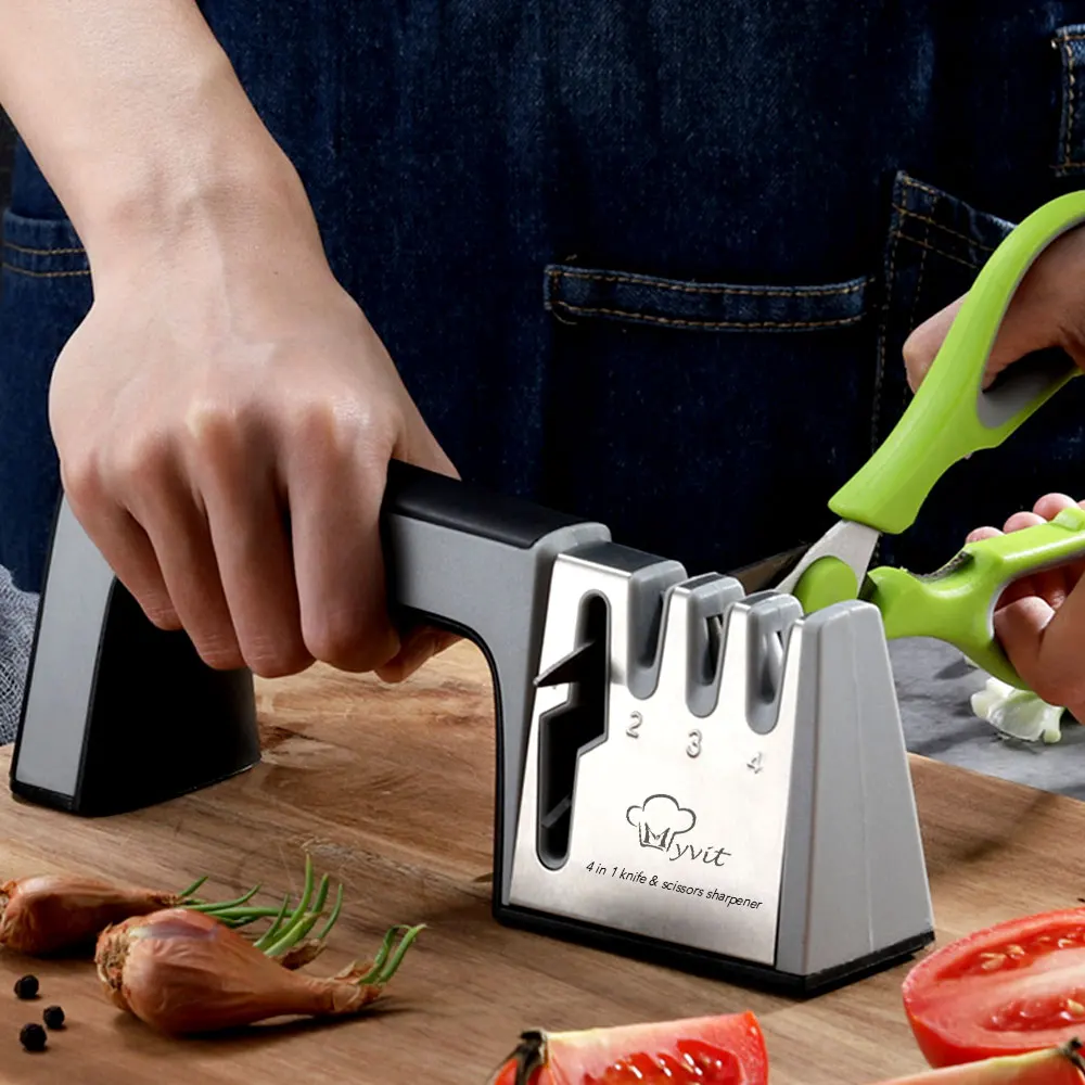 

Knife Sharpener 4 in 1 Diamond Coated&Fine Rod Knife Shears and Scissors Sharpening stone System Stainless Steel Blades