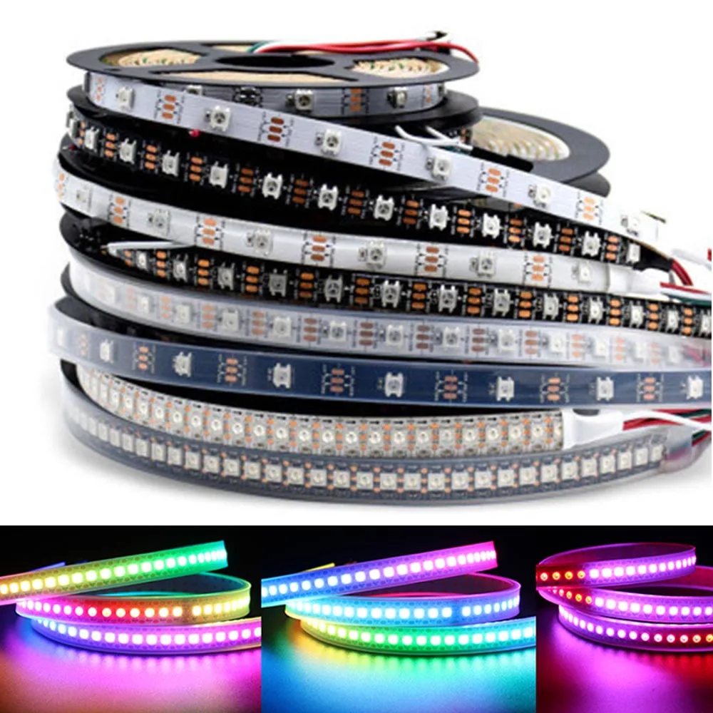 

2020 WS2812B Smart RGB LED Strip Individually Addressable WS2812 Light 30/60/144Pixel Black/White PCB Waterproof IP30/65/67 DC5V
