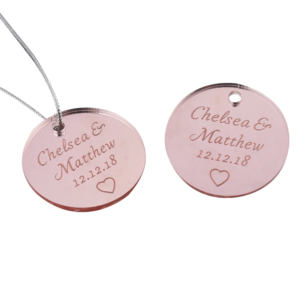 100PCS Personalized Engraved Mirror Rose Gold Round Wedding Name Tags Wine bottle Baby Shower Gift 4CM | Дом и сад