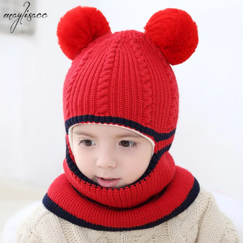 

Maylisacc Hat and Scarf for 2-5 Years Old Girls Boys Autumn Winter Warm Hats Snood Set Children's Wind-proof Knitted Hat Set