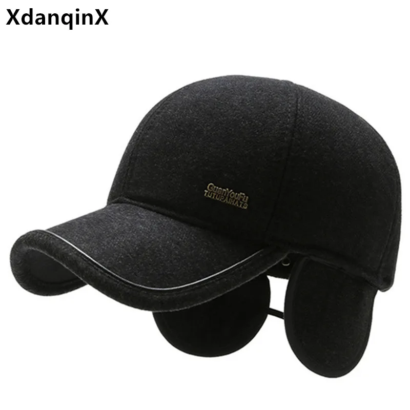 

XdanqinX Winter New Men's Earmuff Hat Warm Baseball Caps With Earmuffs Adjustable Size Warm Dad's Hats Brands Men Snapback Cap