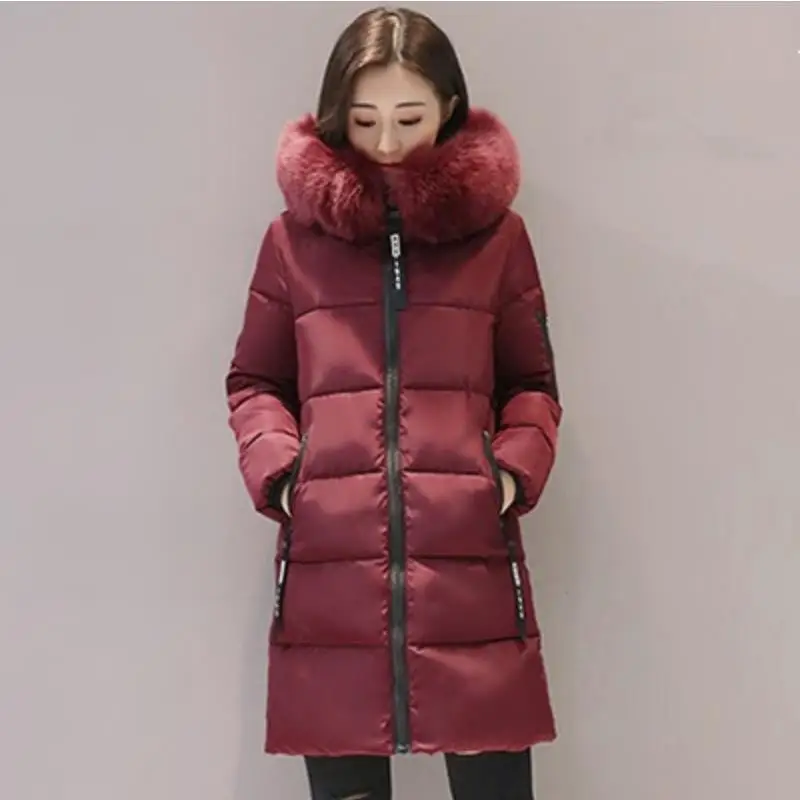 

ENLU, большой меховой воротник, зимняя куртка, для женщин, на молнии, карман, с капюшоном, парки, утепленная верхняя одежда, пальто, длинные, женские, с хлопковой подкладкой, базовые Топы