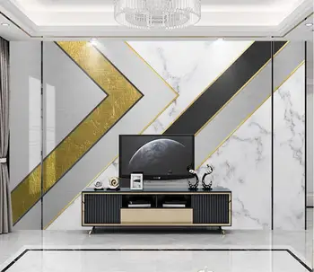 

CJSIR Custom Papel De Parede 3d Photo Mural Wall Papers Home Decoration Golden Line Geometric Marble Wallpaper for Bedroom Walls